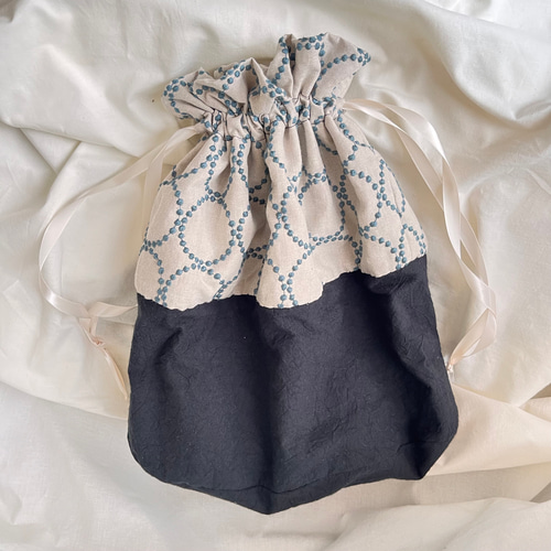 ミナペルホネンtambourine巾着付き＊ナチュラルかごバッグ かごバッグ