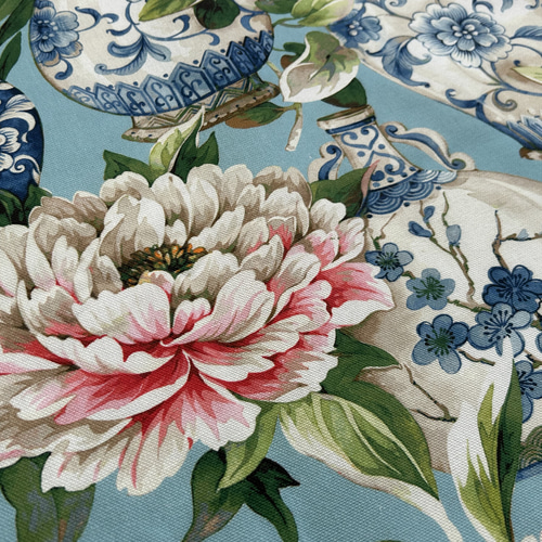 スペイン コットンファブリック ジンジャーポット柄 芍薬 花鳥柄