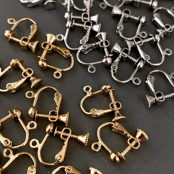 10pcs 5ペア ] 真鍮 ネジ バネ イヤリング 玉4mm カン付き ねじ tp