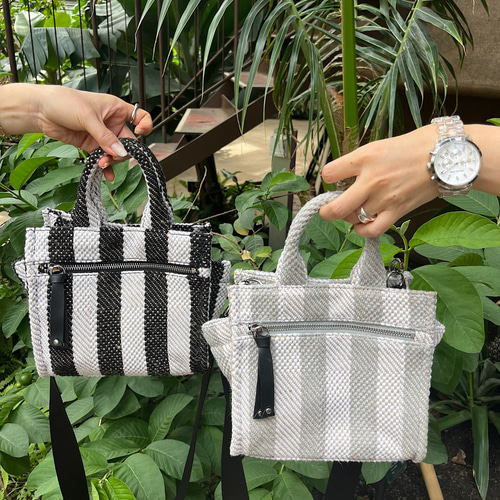 SALE！【オシャレなリネンストライプ柄】2way ミニショルダーバッグ