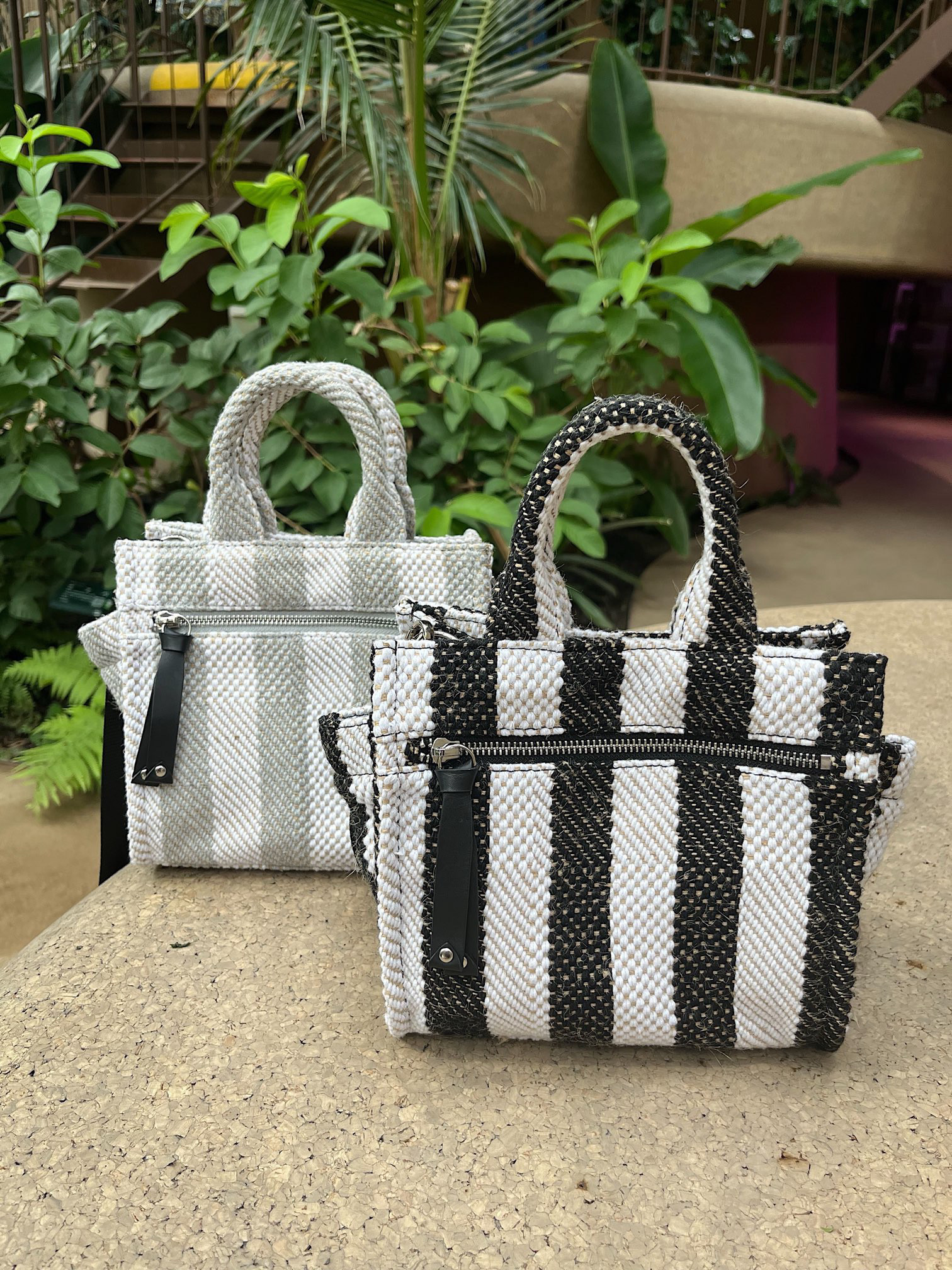 SALE！【オシャレなリネンストライプ柄】2way ミニショルダーバッグ/ポシェット