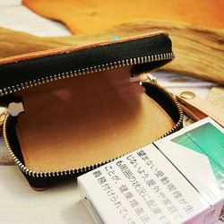 レザータバコケース ターコイズコンチョ ラウンドファスナー 小物入れ ハンドメイド 姫路レザー 牛本ヌメ革 生成ヌメタン 5枚目の画像