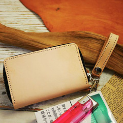 レザータバコケース ターコイズコンチョ ラウンドファスナー 小物入れ ハンドメイド 姫路レザー 牛本ヌメ革 生成ヌメタン 3枚目の画像