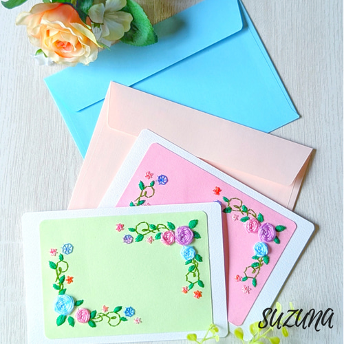 インテリアにもなる❀ 紙刺繍のポストカード「バラ」 ポストカード