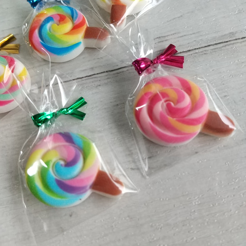 袋入 ミニチュア #1187☆ カラフルペロペロキャンディ 5個 デコパーツ