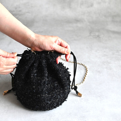 きらめき尾州ブラックツイードドローストリングバッグ 5枚目の画像