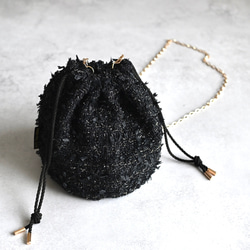 きらめき尾州ブラックツイードドローストリングバッグ 4枚目の画像