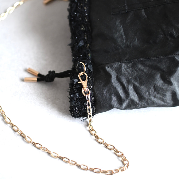 きらめき尾州ブラックツイードドローストリングバッグ 9枚目の画像