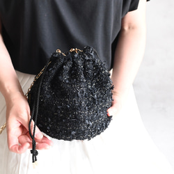 きらめき尾州ブラックツイードドローストリングバッグ 6枚目の画像