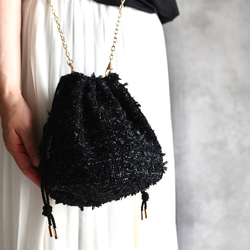きらめき尾州ブラックツイードドローストリングバッグ 2枚目の画像
