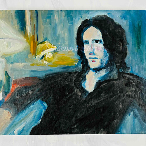 キャバリアグッズ絵画F8号キャンバス地にジークレイによるグラフィックアート ジークレー 絵画 キャンバス「座る白人男性」アート インテリア Giclée
