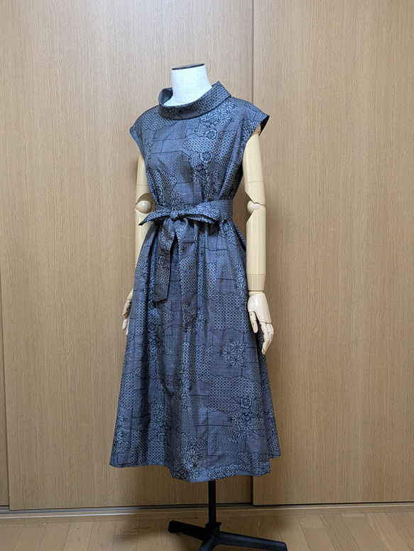 SOLD 着物リメイク 大島紬 ワンピース M〜L ワンピース さら