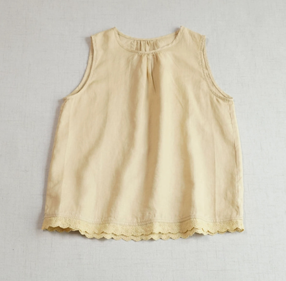 【受注製作】亜麻.甘い雰囲気の丸首フリルノースリーブトップス 夏の新作 使いやすいゆったりデザイン フリンジ裾でスリムに 4枚目の画像