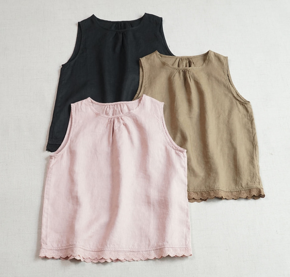 【受注製作】亜麻.甘い雰囲気の丸首フリルノースリーブトップス 夏の新作 使いやすいゆったりデザイン フリンジ裾でスリムに 6枚目の画像
