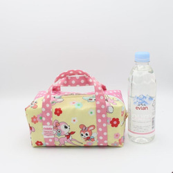 保冷　防水・撥水ラミネート素材のランチポーチ　ハニーチューン　ピンク水玉　ランチバッグ　お弁当　出産祝い　離乳食　女の子 1枚目の画像