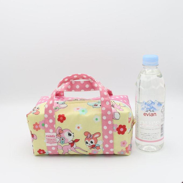 保冷　防水・撥水ラミネート素材のランチポーチ　ハニーチューン　ピンク水玉　ランチバッグ　お弁当　出産祝い　離乳食　女の子 1枚目の画像