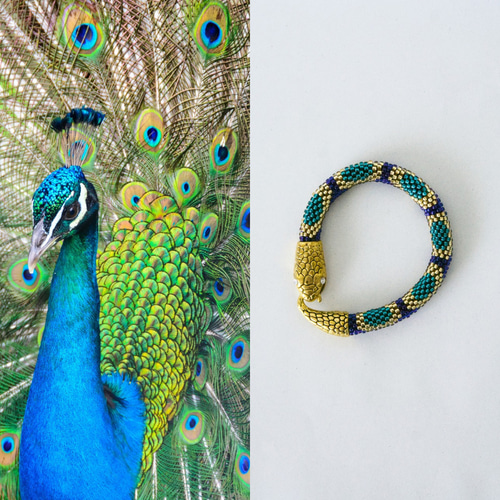 ヘビモチーフ・アニマルカラー】ビーズブレスレット｜神聖な守りヘビ