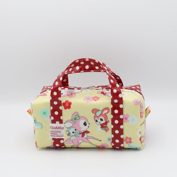 保冷　防水・撥水ラミネート素材のランチポーチ　ハニーチューン　赤水玉　ランチバッグ　お弁当　出産祝い　離乳食　女の子　塾 3枚目の画像