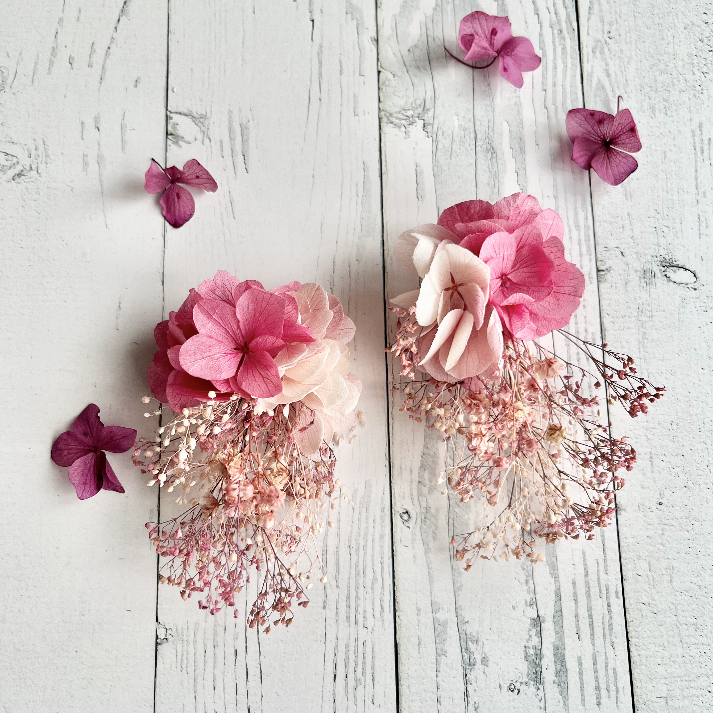 小さな花束～【ピンク×ホワイト×紫陽花×かすみ草】ドライ