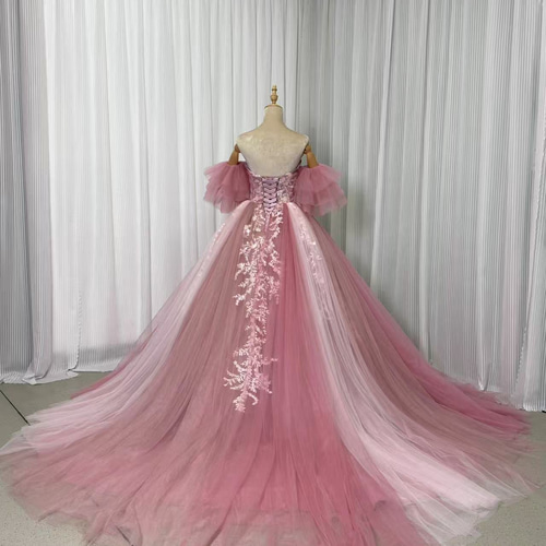 フリル袖ピンクカラードレス 送料無料！カラードレス 可愛い フリル袖