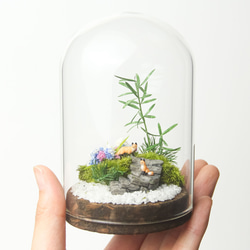 【夏のお供に】紫陽花の箱庭　キツネ２匹[M／７５φ]【暑中お見舞いギフトにも◎】 3枚目の画像