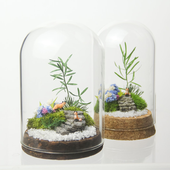 【夏のお供に】紫陽花の箱庭　キツネ２匹[M／７５φ]【暑中お見舞いギフトにも◎】 7枚目の画像