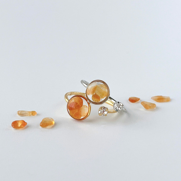 7月の誕生石】カーネリアンのフォークリング オレンジ 推しカラー 指輪