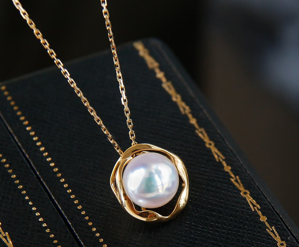 La Corser】日本製 8-10mm アコヤ真珠 天然海水真珠ペンダント 18K