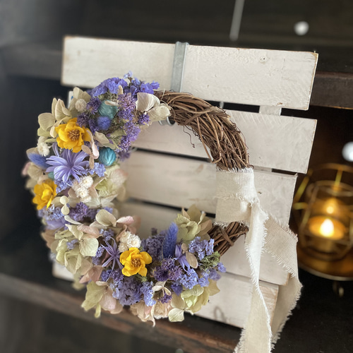 ◇ハーフリース◇紫陽花◇ナチュラルリース◇リース プリザーブドフラワー紫陽花】ハーフリース ギフト 大きめ 玄関 リース