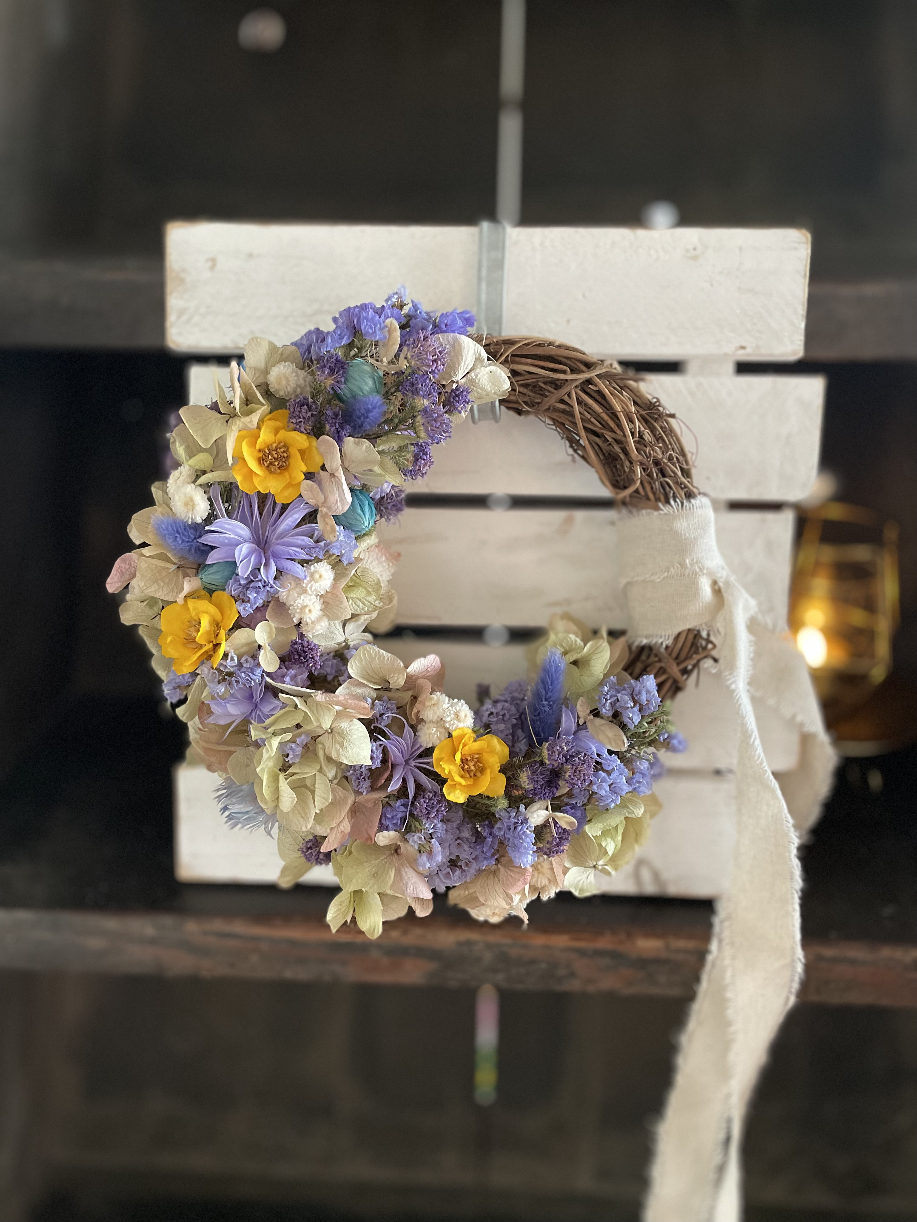 【プリザーブドフラワー紫陽花】ハーフリース　ギフト　大きめ　玄関