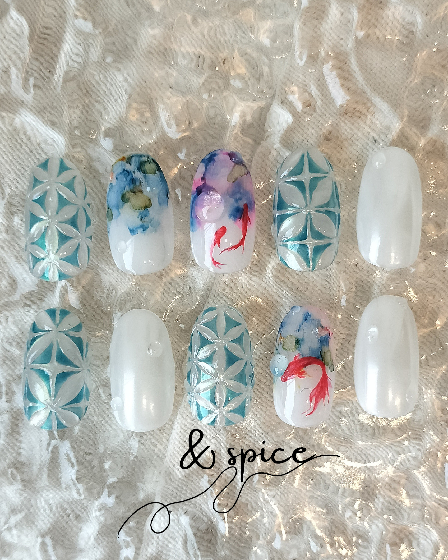 015／ 金魚日和 I 古典柄 + 透明感の涼しげネイルチップ