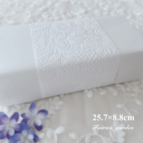 ラッピングペーパー 帯 25.7×8.8cm 透け感 ホワイト ボタニカル柄