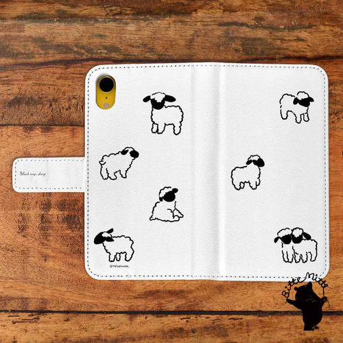 iPhone16e 対応 手帳型スマホケース かわいい ヒツジ モノトーン