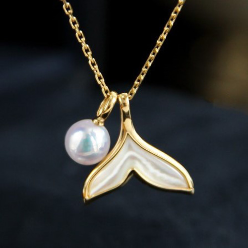 ラコルセ】日本製 5.5-8mm アコヤ貝 海水螺鈿ペンダント 18金