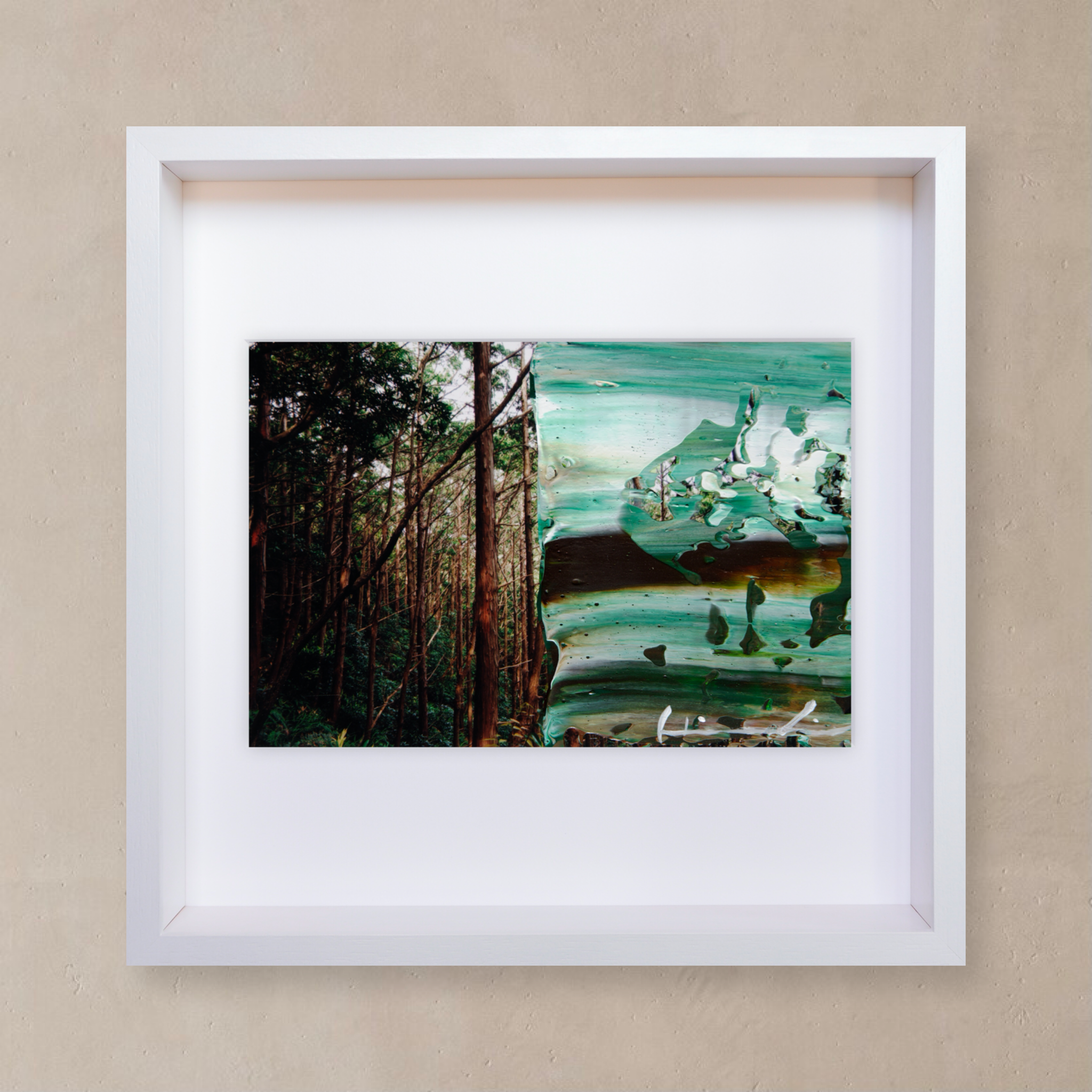 モダンアート 森林 緑 抽象的 インテリア 木製の額縁付き (A-#77)