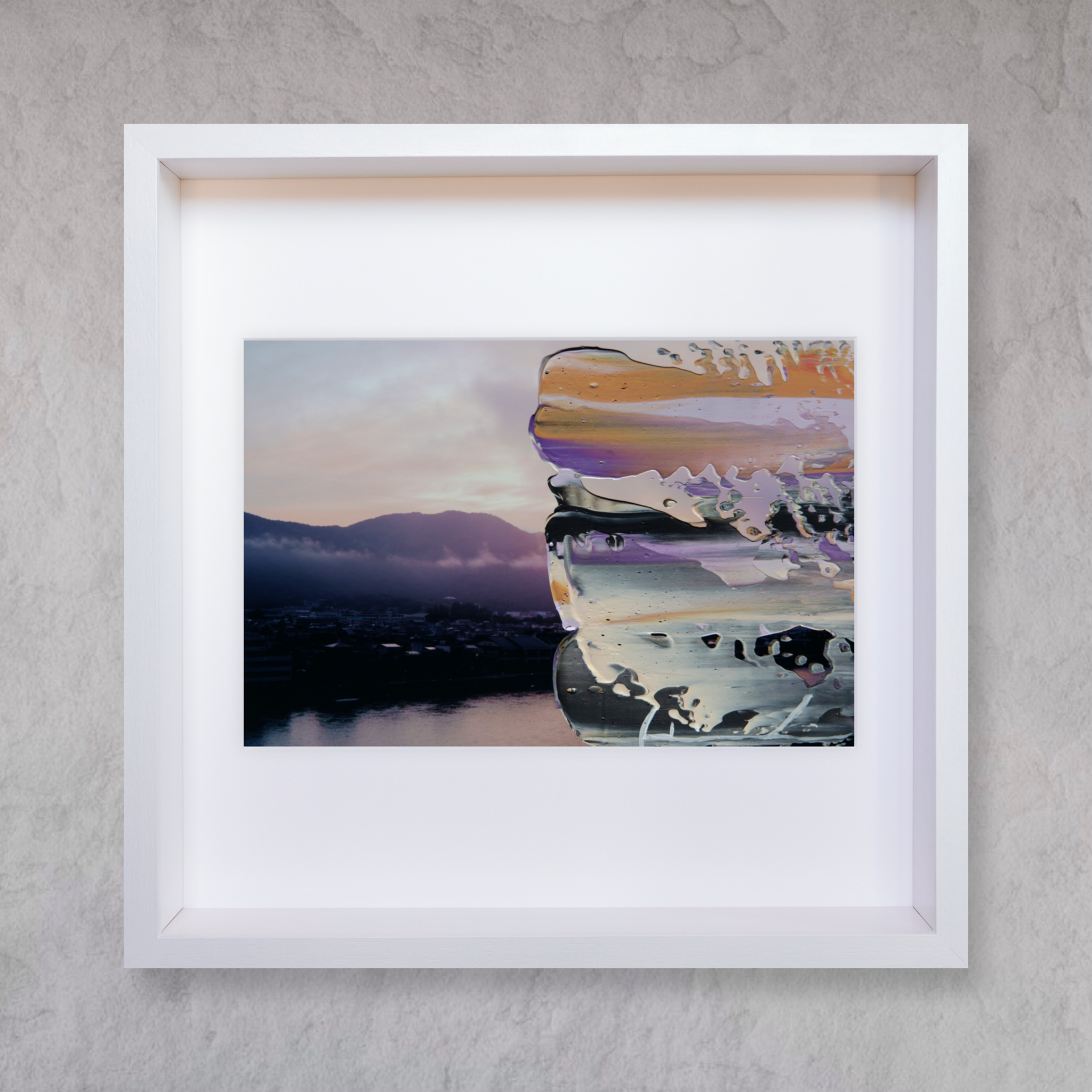アート 夕日 風景 紫 モダン シック 木製の額縁付き (A-#79)