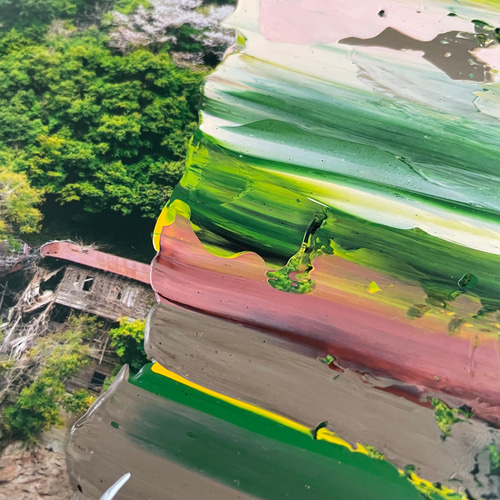 アート 風景 山桜 森林 シンプル モダン 木製の額縁付き (A-#80