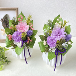 【新作】仏花 小菊のお供えアレンジ（ライラック）（ライラック＆ピンク）プリザーブドフラワー　ケース対応可 3枚目の画像