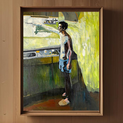 38×46cm《坐著的白人男子》F8，原畫，油畫N 畫かいがのみせ