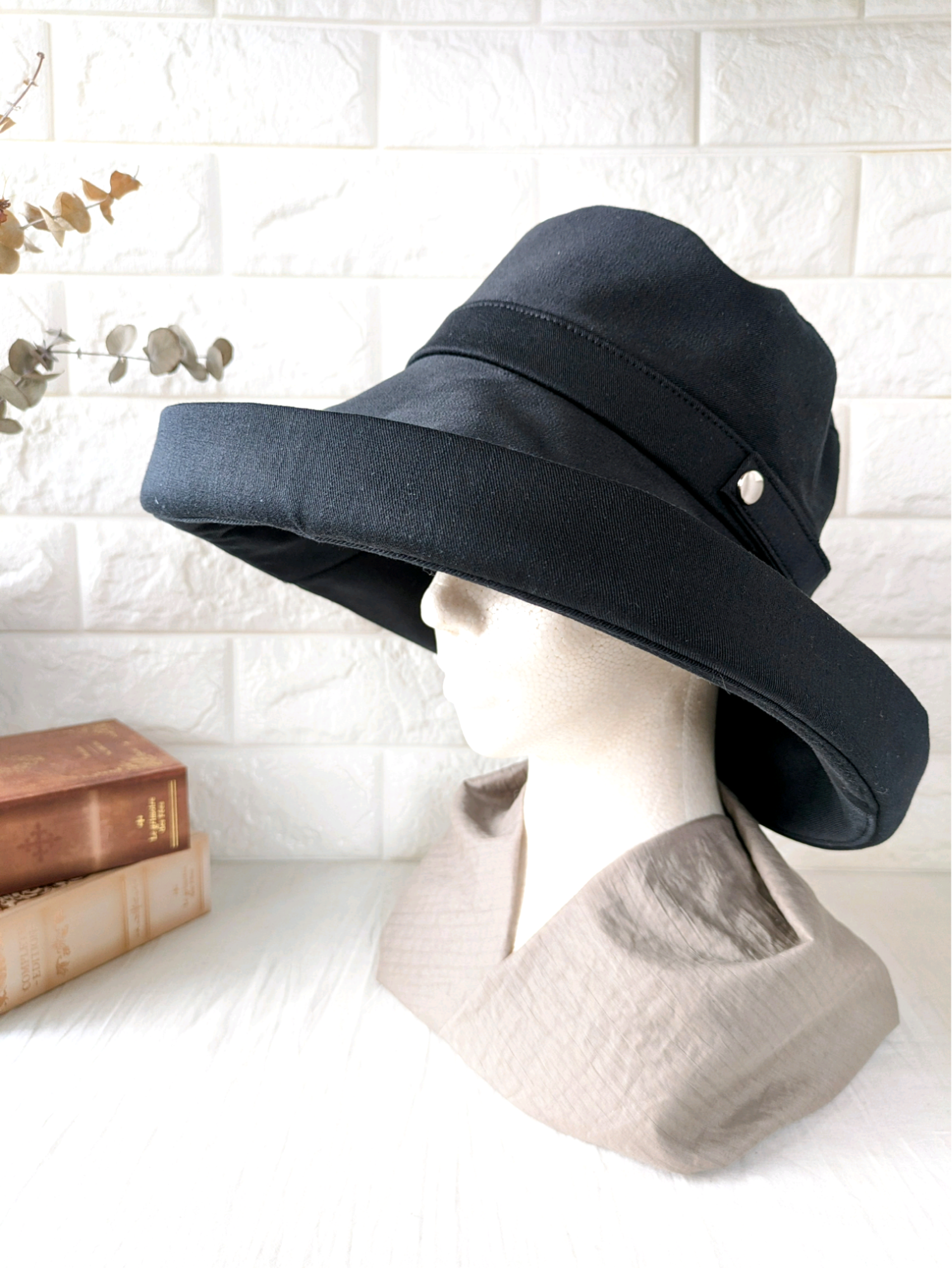 つば広ハット  折りたたみ ♪ ＊コットン＊ レディース 帽子 ハット UV対策