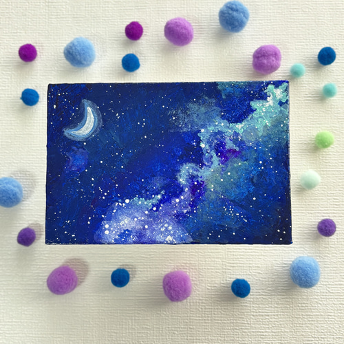 ハガキサイズ】夜空 天の川 宇宙 キャンバスアート カラフル