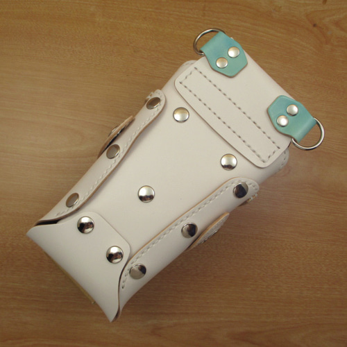 手縫い 本革 6丁差し シザーケース [革ベルト付き]（ ホワイト×空色