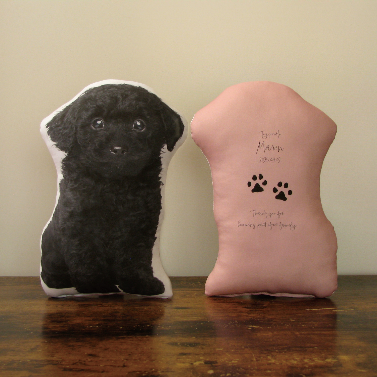 犬　猫　ペット　うちの子　クッション　メモリアル　ペットロス　写真　命名書　肉球　手形　パピー用　オーダー　トイプーn