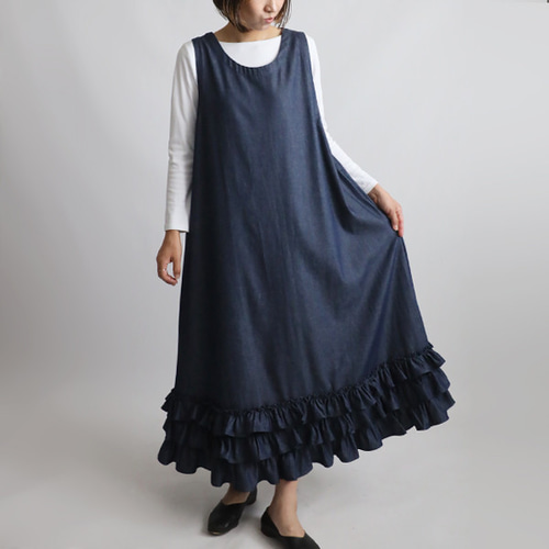 大きいサイズ　TO BE CHIC シャンブレーデニムフリルスリーブ ワンピース 大きいサイズ TO BE CHIC シャンブレーデニムフリルスリーブ