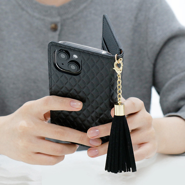 iPhone スマホケース 手帳型 本革 牛革 キルティング ケース タッセル gqtf