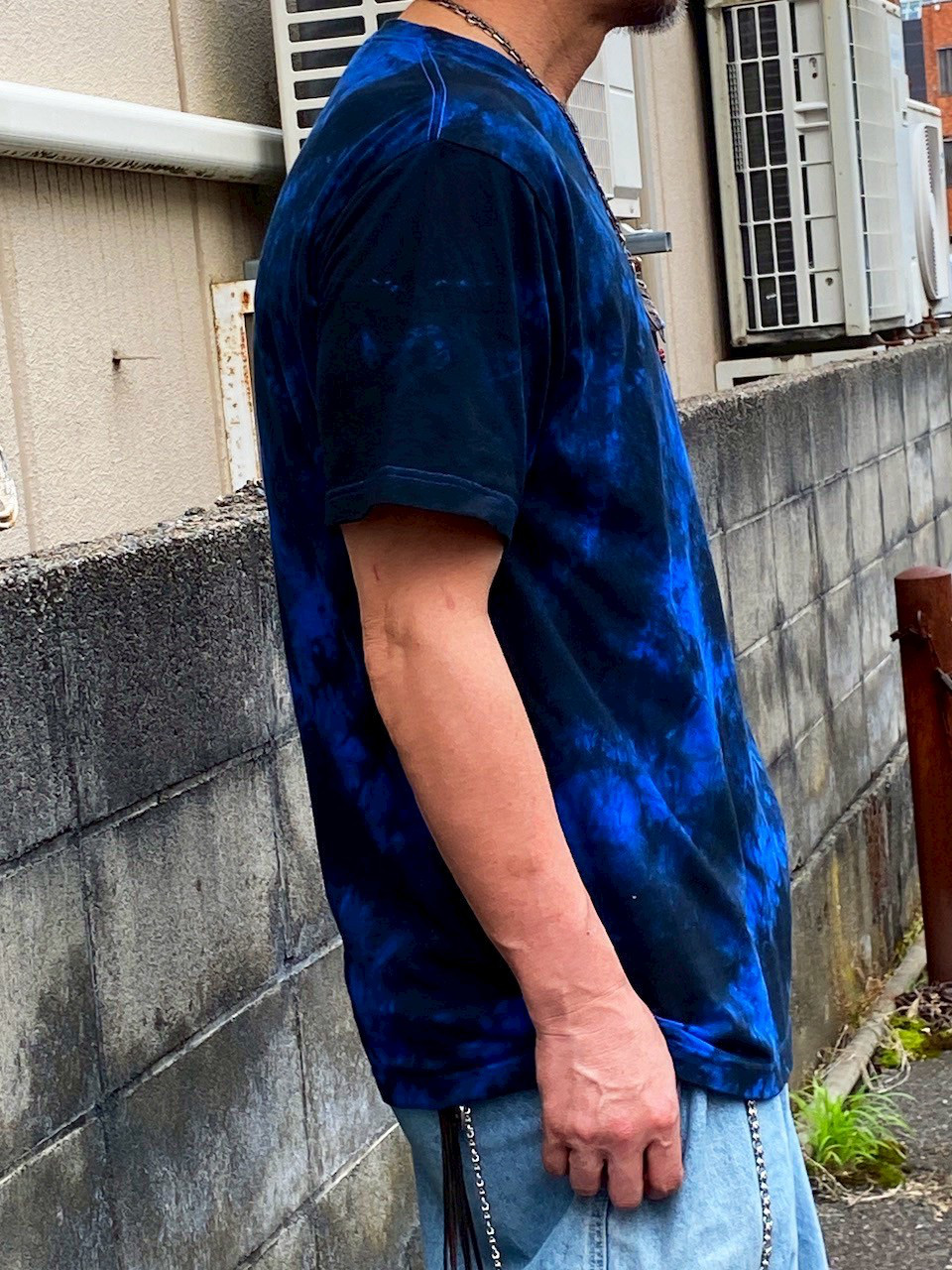 タイダイ Tシャツ XLサイズ ブラック×ブルー ムラ染め Hippies Dye HD24-29