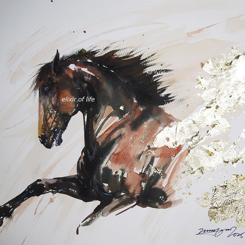 水彩画　古物　競走馬　戦前の作品　作者不明 水彩画 古物 競走馬 戦前の作品 作者不明 水彩画 古物 競走馬