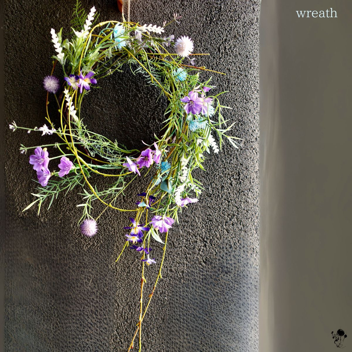 ナチュラル 小花 リース 夏 涼 紫 涼しげインテリア 造花 送料無料 インテリア ギフト CT触媒 誕生日 敬老の日