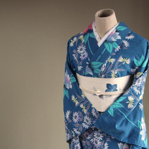 手染め注染浴衣【ややグレーがかったターコイズブルー