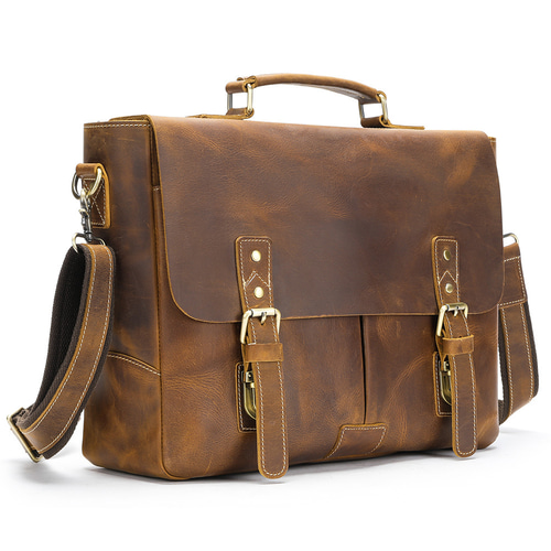 手作りの牛革レトロビジネスバッグ 本革の通勤用パソコンバッグ